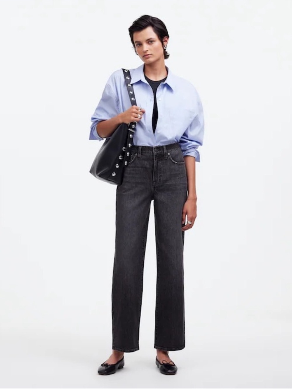 Madewell Perfect Vintage Wide Leg Cropped Jeans in Robles Ash Black Size 24 Tall